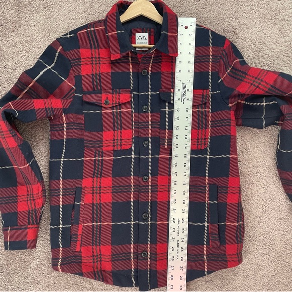 zara jacket mens medium plaid checkered quilted lining relaxed fit - Picture 7 of 8